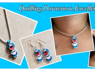 Quilling Doraemon Pendant with earrings. DIY. Mini Doraemon Jewellery | Priti Sharma