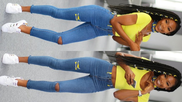 DIY AFRICAN INSPIRED FRAYED JEANS AND CHOKER. CONVERT YOUR OLD JEANS INTO A TWO PIECE TRENDY OUTFIT