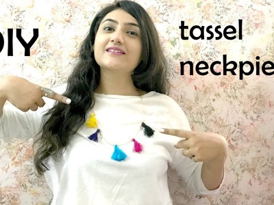 DIY Neckpiece. how to make tassel necklace!!