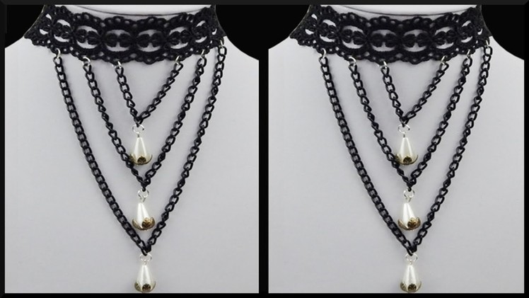 DIY | Spitzen Halskette mit Perlen | Vintage cosplay lace choker. Chain Necklace | Beadwork