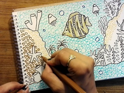 How to draw underwater world easy for kids-Coloring using patterns