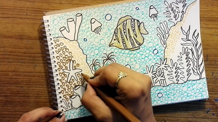 How to draw underwater world easy for kids-Coloring using patterns