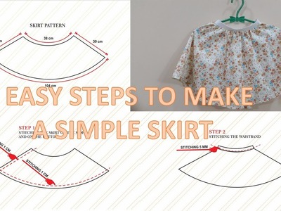 How to make pattern and sew a simple circle skirt with elastic waist step by step