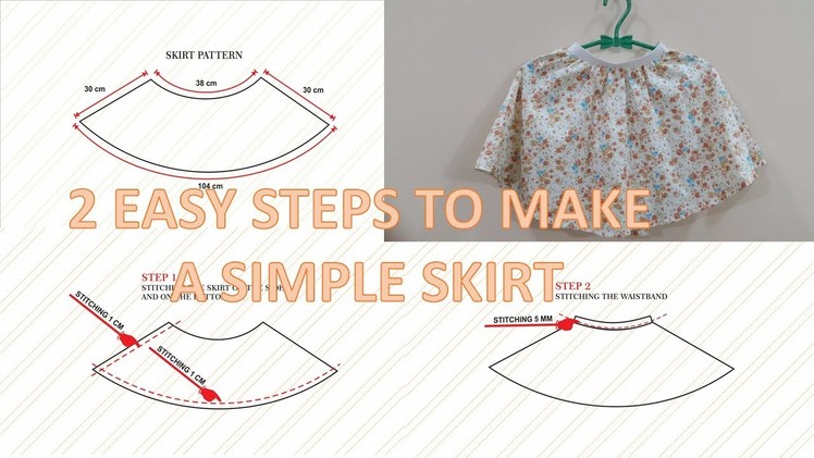 How to make pattern and sew a simple circle skirt with elastic waist step by step