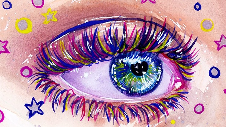 How to Use Ink Watercolor & Gouache Together. Mixed Media Rainbow Eye Painting Tutorial