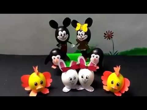 Mickey mouse and Minnie mouse of Disney: Easter special: Making: Egg Shell Craft.