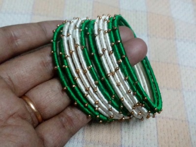 Silk thread bangles models | white and green