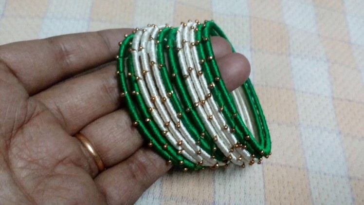 Silk thread bangles models | white and green