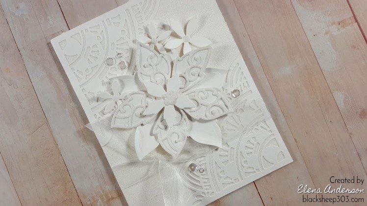 Super Sparkly White-on-White Floral Card with Elizabeth Craft Designs