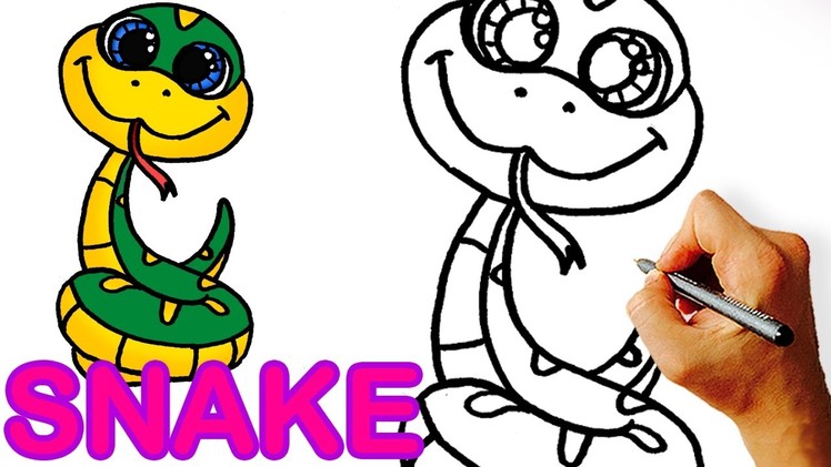 Very Easy! How to Draw Cute Cartoon Snake. Art for Kids!