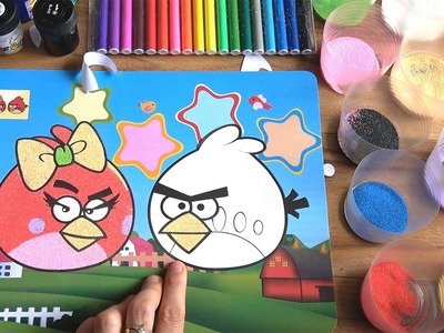 Coloring Sand Art for Kids - How to make sand painting Angry Birds