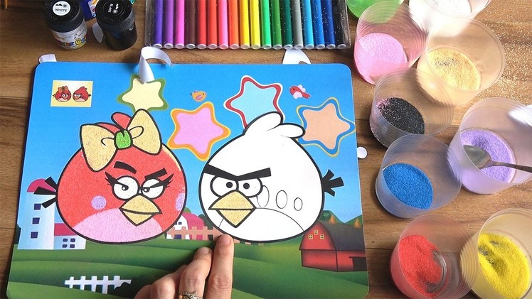 Coloring Sand Art for Kids - How to make sand painting Angry Birds