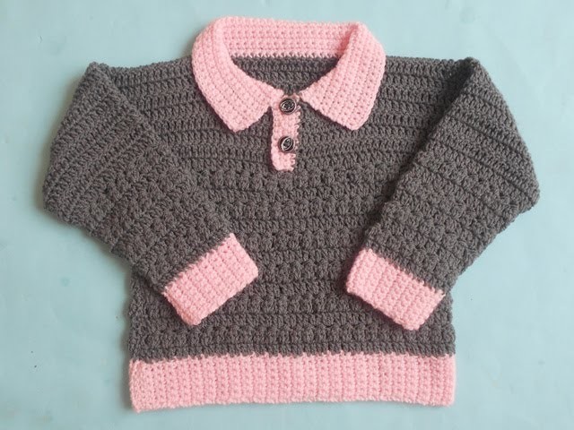 (Crochet-Crosia) How to  crochet  collar baby cardigan Tutorial