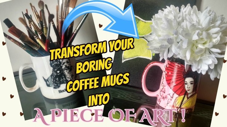 DIY: Decoupage tutorial on Ceramic Coffee Mugs. .Upcycle your Boring Mugs using Tissue Paper!!!