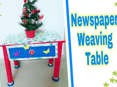 DIY ❤How to Make Newspaper Weaving Table. Newspaper Side Table with drawer. Newspaper craft