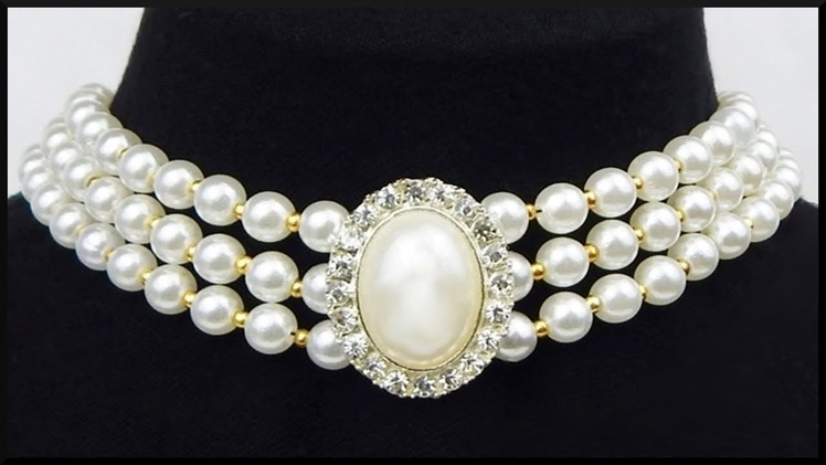 DIY | Perlen Choker. Halskette | Schmuck | Beaded white and gold necklace | Pearl Beadwork