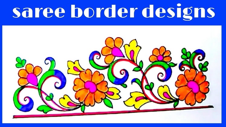 Hand embroidery designs | basic embroidery saree border designs sketch | with pencil colour draw