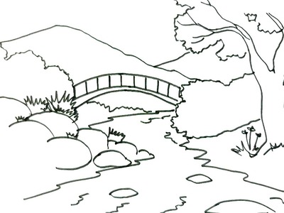 How to draw a Scene- River- in easy steps for children. beginners