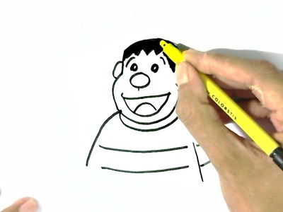 How to draw Takeshi Goda, Gian -Doraemon  in easy steps for children. beginners