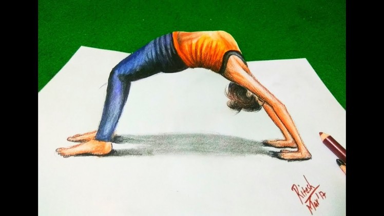 Do Yoga be healthy | How to draw 3d art | 3d illusion drawing of yoga girl | International yoga day