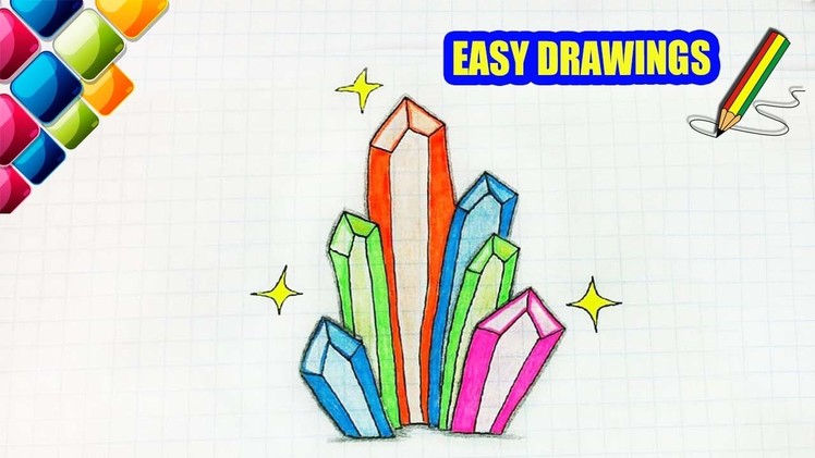 Easy drawings #260  How to draw a colored crystals. drawings for beginners