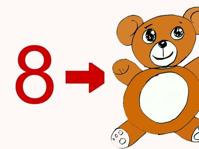 How to draw Teddy bear from number 8- in easy steps for children. beginners