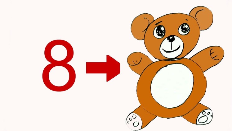 How to draw Teddy bear from number 8- in easy steps for children. beginners