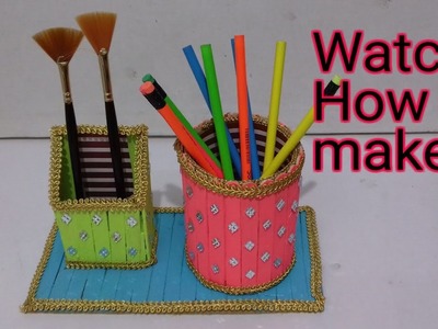 How to make pen stand || pencil case|| with icecream sticks || using waste things