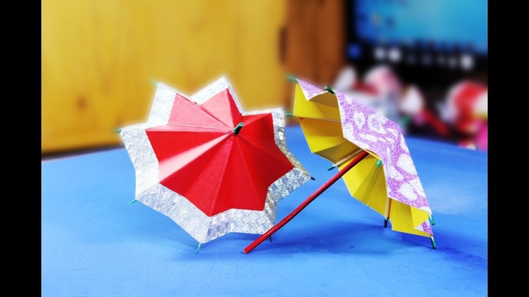 Origami umbrella at home using colored paper. paper umbrella Colored. paper umbrella