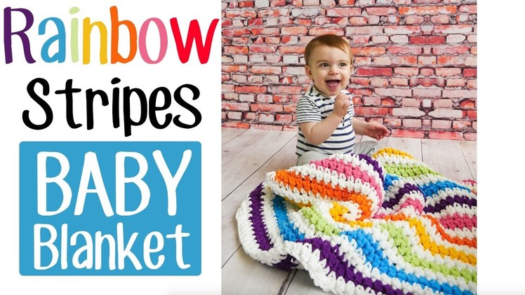 Crochet Rainbow Stripes Baby Blanket - the easiest on YouTube!