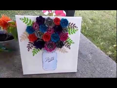 DIY. How to make a Paper Flower Mason jar wall hanging. Step by step