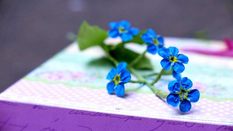 DIY   How to make forget me not flower by crepe paper   Làm hoa forget me not giấy nhún