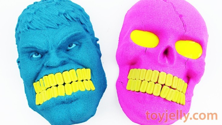 DIY How to Make Kinetic Sand Hulk Mask VS Slime Eyed Skull Head Pez Teeth Learn Color Nursery Rhymes