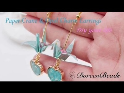 DoreenBeads Jewelry Making Tutorial - How to make Paper Crane & Opal Charm Earrings.