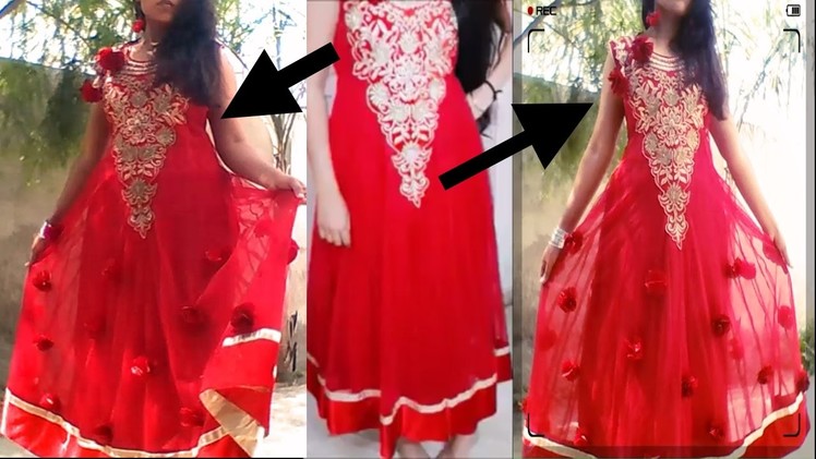 How i attached fabric flowers to my anarkali dress.designing anarkali suit.gown.dress.in hindi