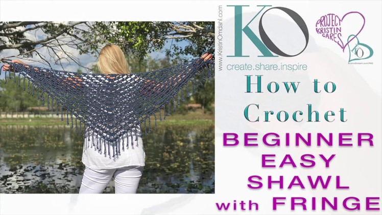 How to Crochet Top Down Triangle Celeste Shawl with Boho Fringe LEFT HAND