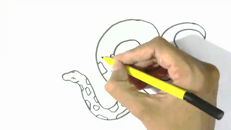 How to draw a Python, Big snake - in easy steps for children. beginners