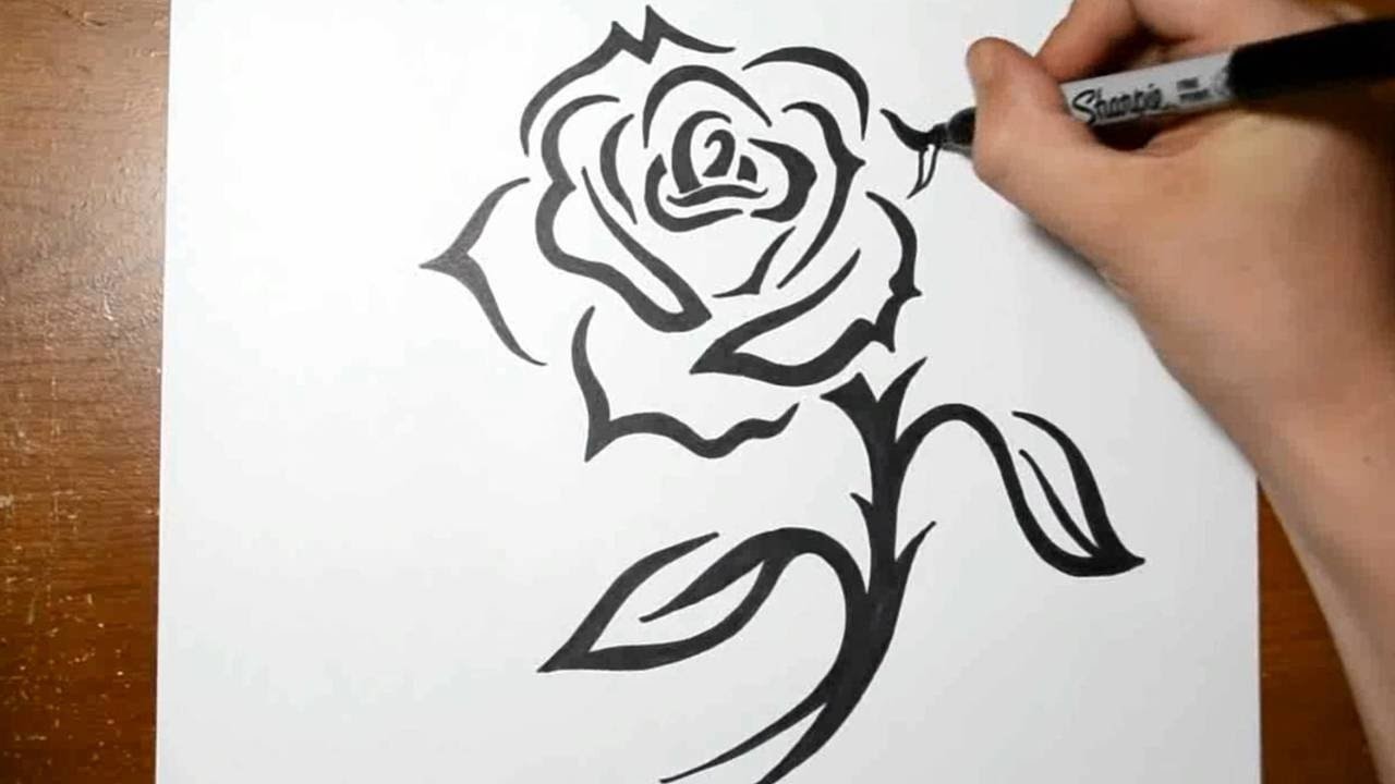 How to Draw a Tribal Rose Tattoo Design with a Stem