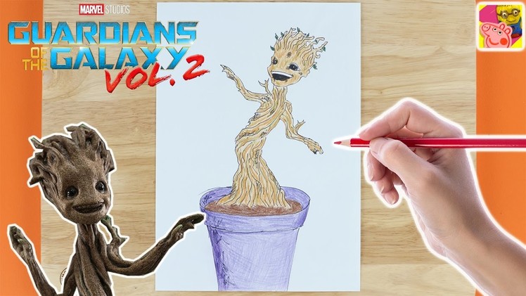 How To Draw And Colour In Baby Groot ???? Guardians Of The Galaxy ???? Drawing For Kids ???? Crafty Kids