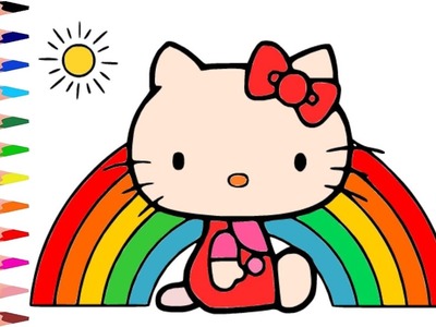 How to Draw + Color Hello Kitty Rainbow - Cute Cloud Rainbow Coloring Book for Children
