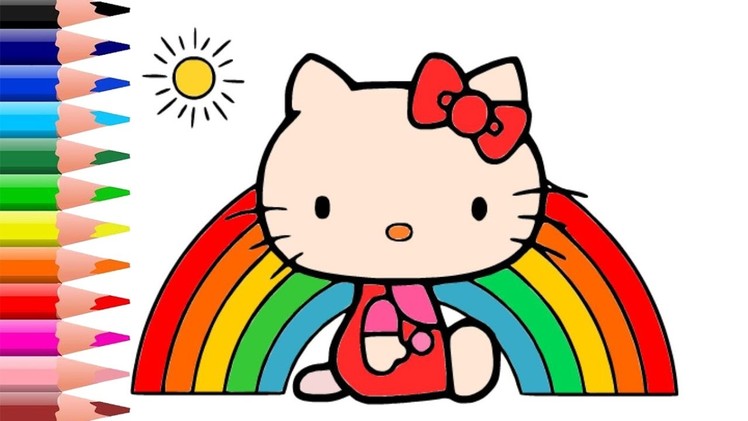 How to Draw + Color Hello Kitty Rainbow - Cute Cloud Rainbow Coloring Book for Children