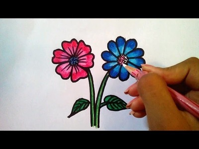 How to draw simple flowers drawing for kids using staedtler watercolor pencil