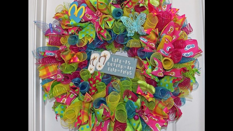 How to make a summer curly deco mesh wreath