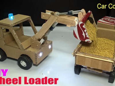 How to make a Wheel Loader - Car Remote Control using Coca cola and Cardboard (Electric Truck)