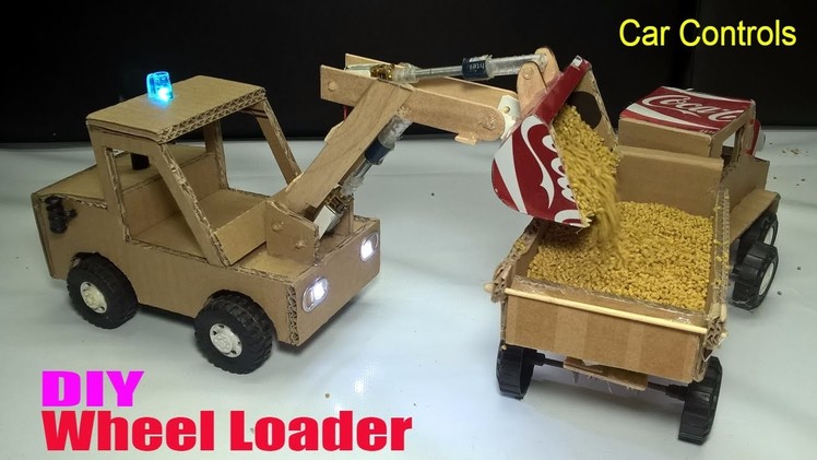 How to make a Wheel Loader - Car Remote Control using Coca cola and Cardboard (Electric Truck)