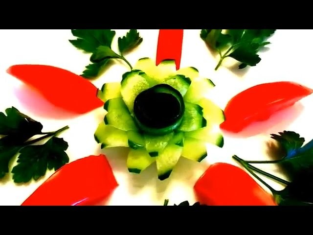 HOW TO MAKE CUCUMBER FLOWER - VEGETABLE CARVING & ART IN CUCUMBER - TOMATO DESIGN