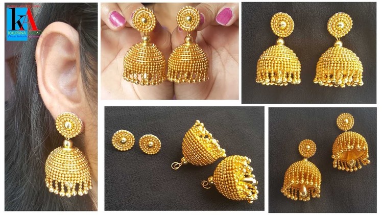 How to make Designer Silk Thread Jhumkas in 5 easy steps | Gold look Silk Thread Jhumkas at home