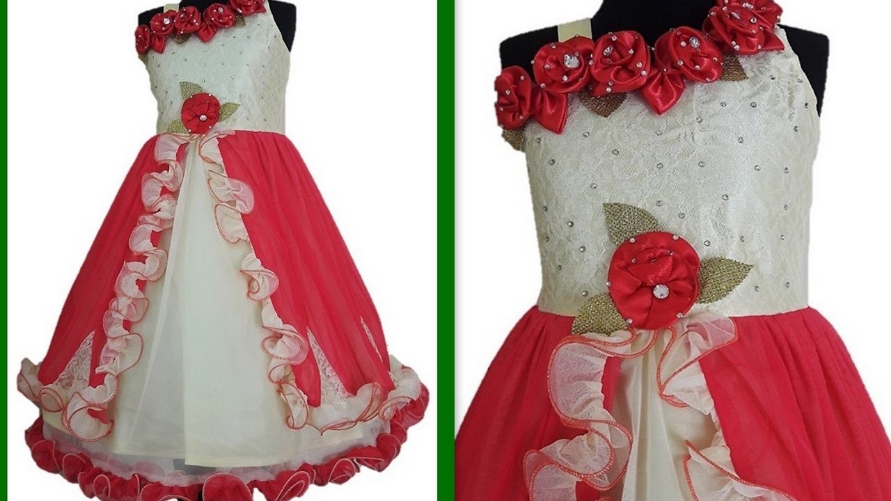 How to make Floor length gown One shoulder  with ruffle strips & Handmade Flower making DIY