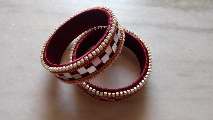 How to make Silk thread bridal designer stylish mirror and pearl work bangles - SSC Arts 385