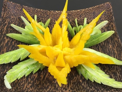How To Make Yellow Bell Pepper Carving Garnish - Art In Vegetable Carving